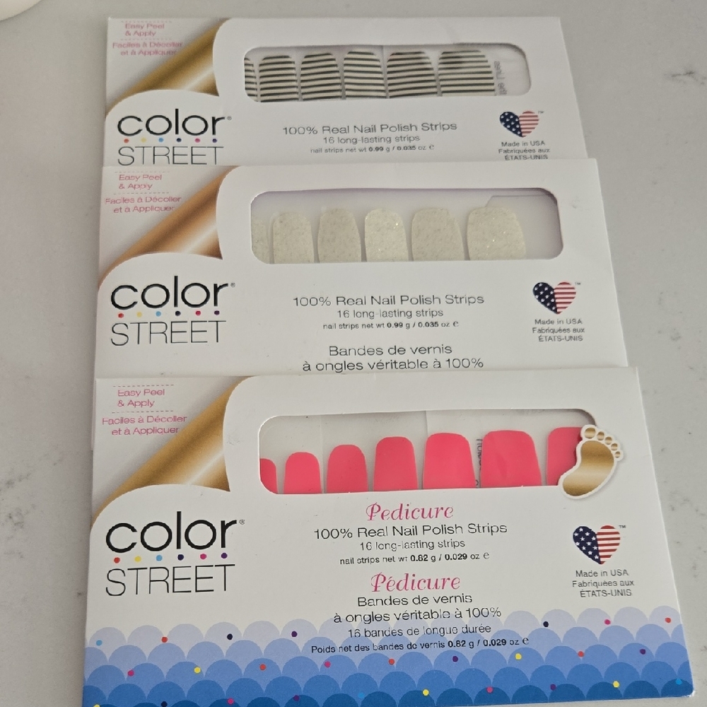 Color Street Nail Strips Trio - Black, White, Pink
